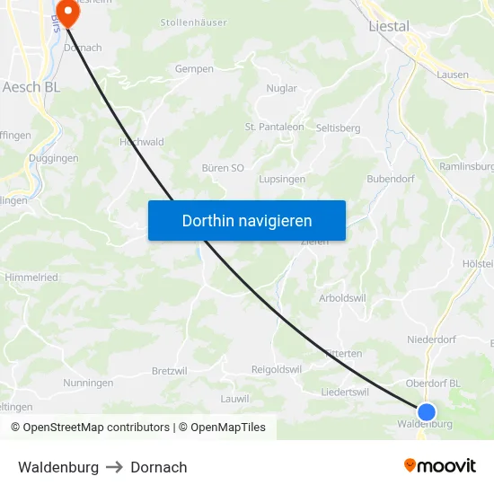 Waldenburg to Dornach map