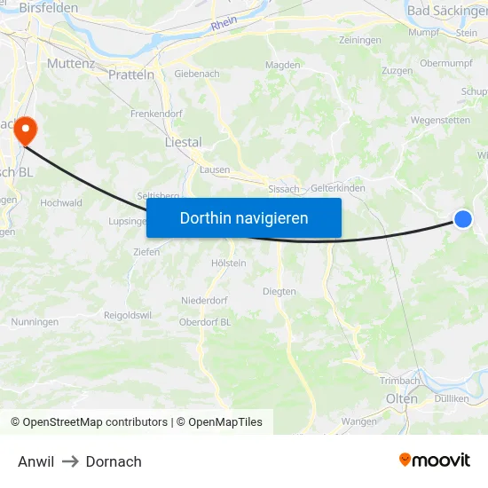 Anwil to Dornach map