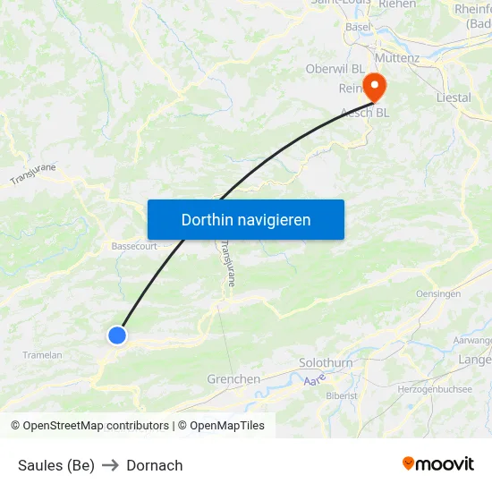 Saules (Be) to Dornach map