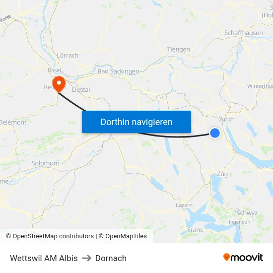 Wettswil AM Albis to Dornach map