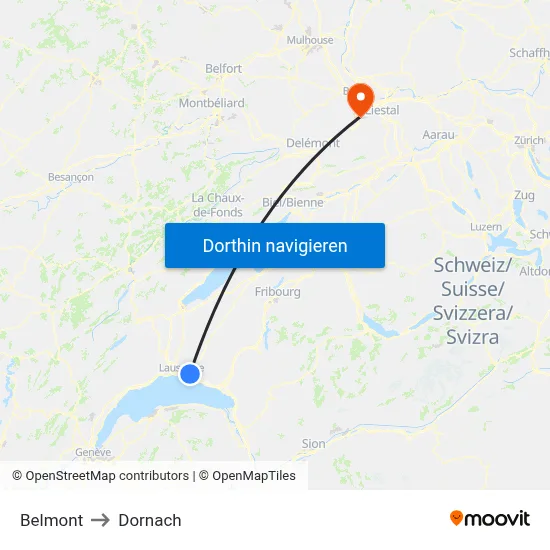 Belmont to Dornach map