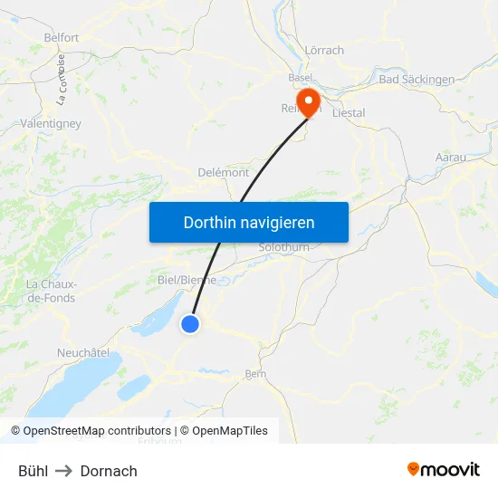 Bühl to Dornach map
