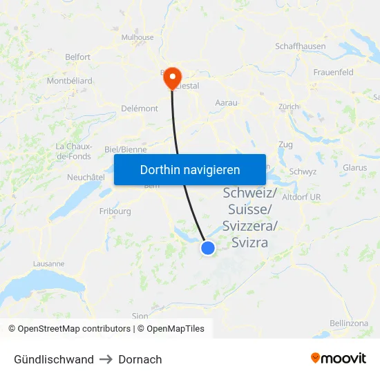 Gündlischwand to Dornach map