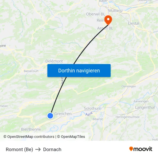 Romont (Be) to Dornach map
