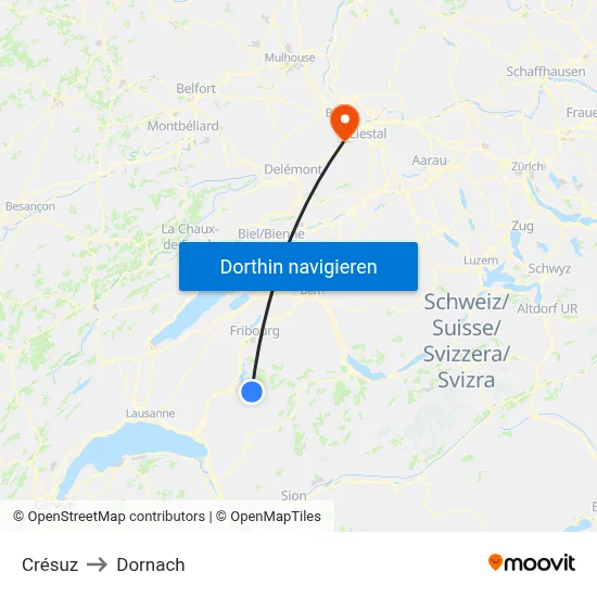 Crésuz to Dornach map