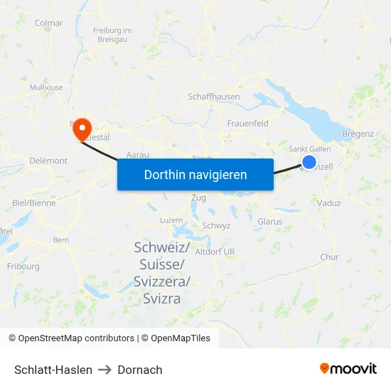 Schlatt-Haslen to Dornach map