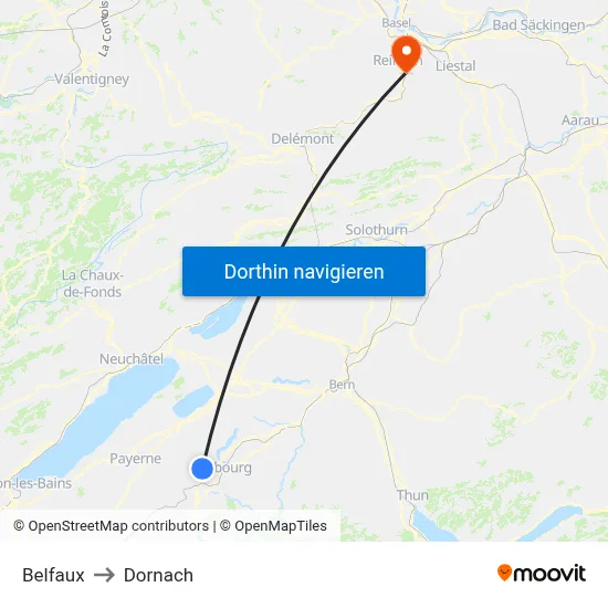 Belfaux to Dornach map