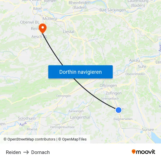 Reiden to Dornach map