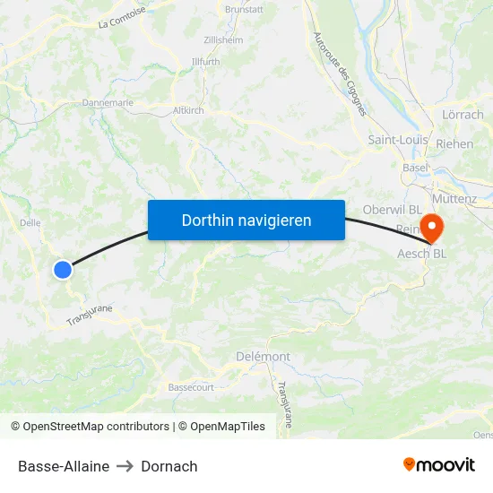 Basse-Allaine to Dornach map