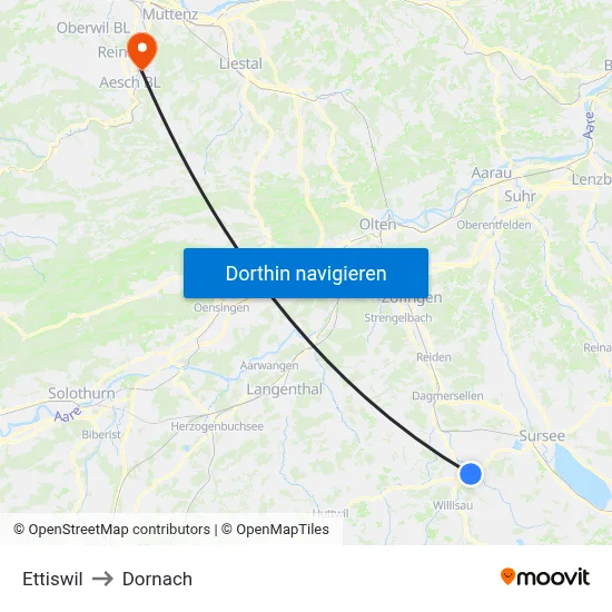 Ettiswil to Dornach map