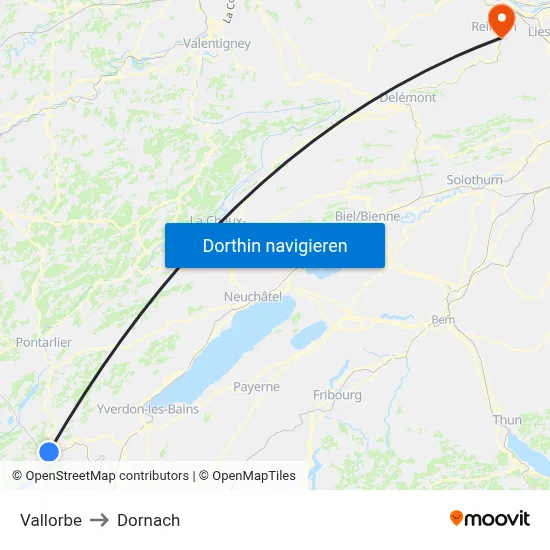 Vallorbe to Dornach map