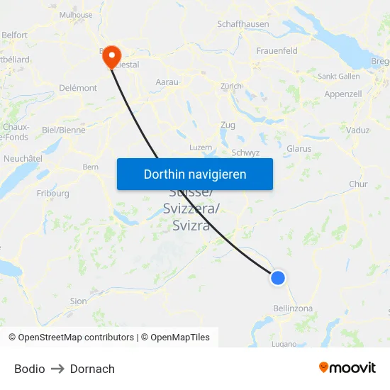 Bodio to Dornach map