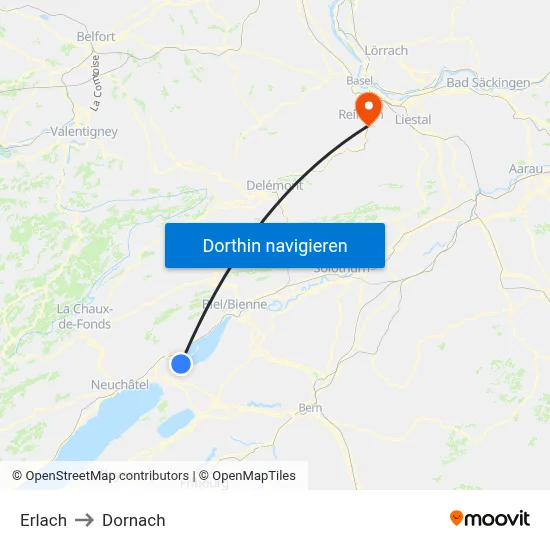 Erlach to Dornach map