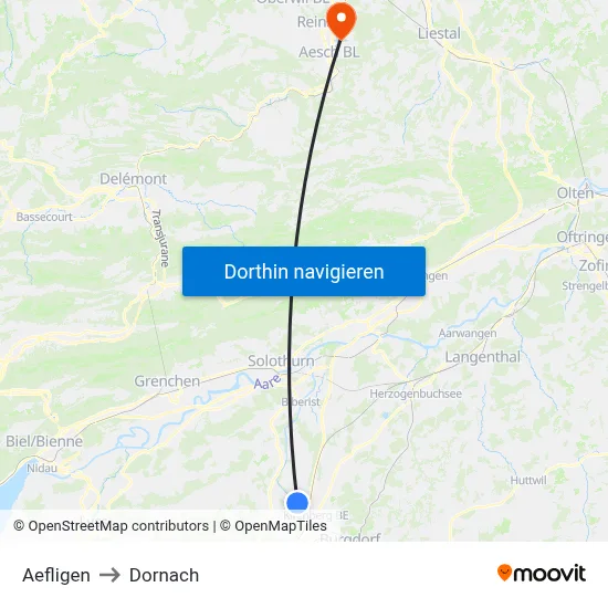 Aefligen to Dornach map