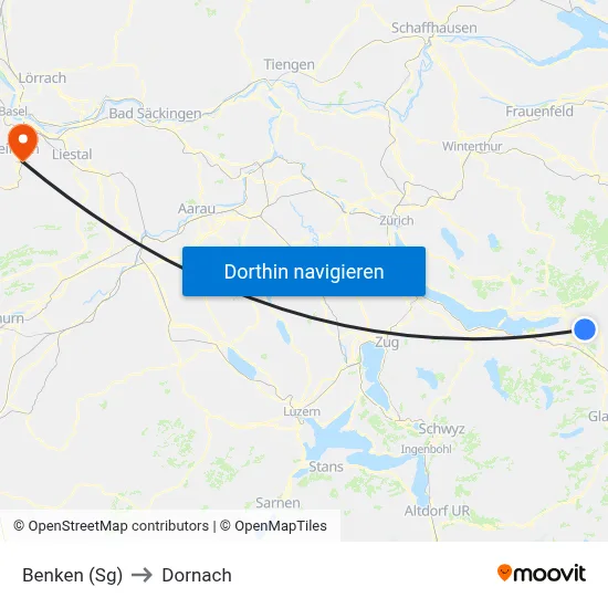 Benken (Sg) to Dornach map