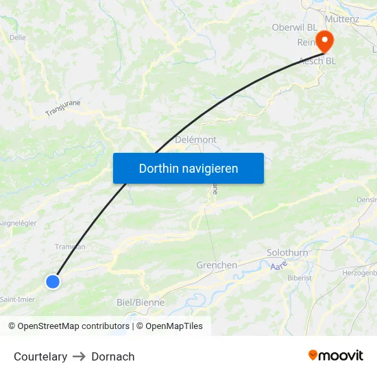 Courtelary to Dornach map