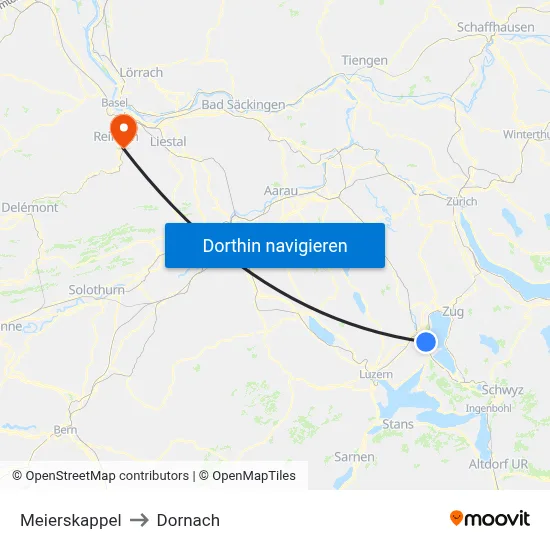 Meierskappel to Dornach map
