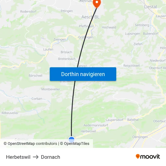 Herbetswil to Dornach map