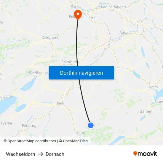 Wachseldorn to Dornach map
