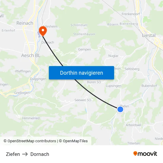 Ziefen to Dornach map