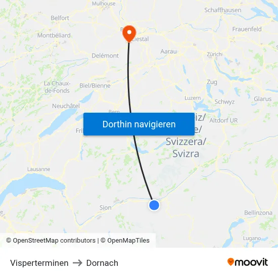 Visperterminen to Dornach map