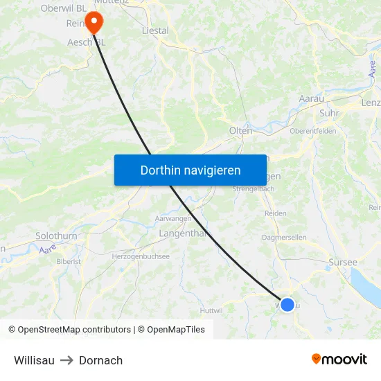 Willisau to Dornach map