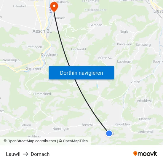 Lauwil to Dornach map