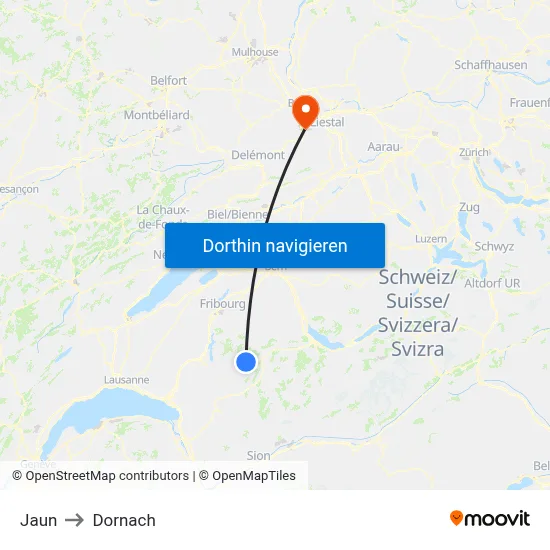 Jaun to Dornach map