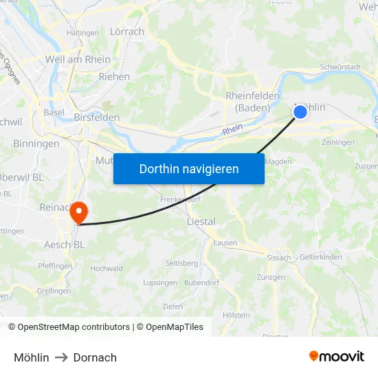 Möhlin to Dornach map