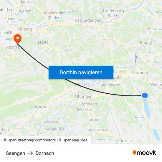 Seengen to Dornach map