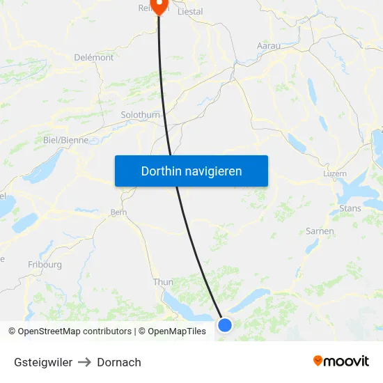 Gsteigwiler to Dornach map