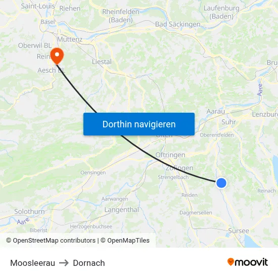 Moosleerau to Dornach map