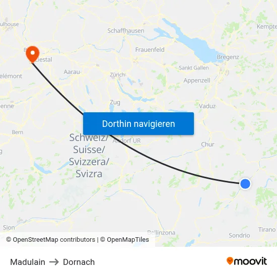 Madulain to Dornach map