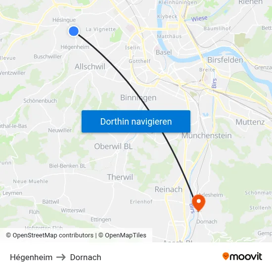 Hégenheim to Dornach map