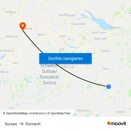 Surses to Dornach map