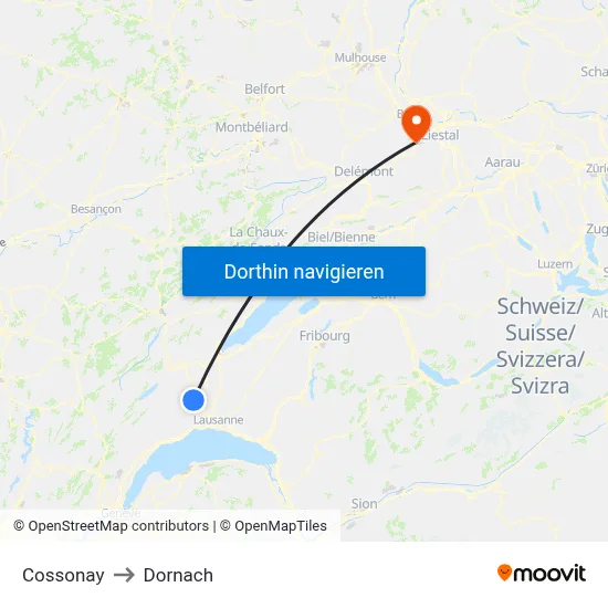 Cossonay to Dornach map