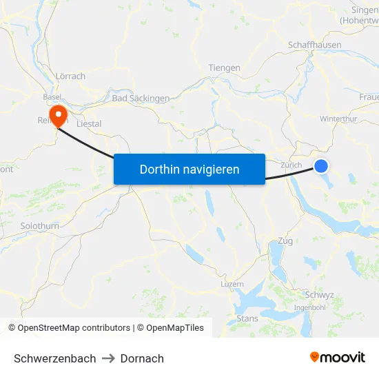 Schwerzenbach to Dornach map