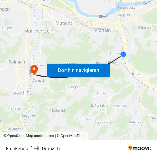 Frenkendorf to Dornach map