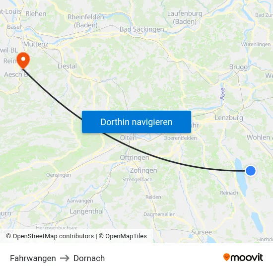 Fahrwangen to Dornach map