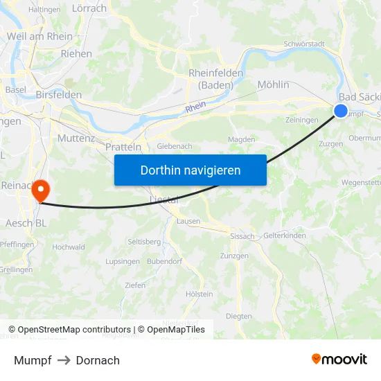 Mumpf to Dornach map