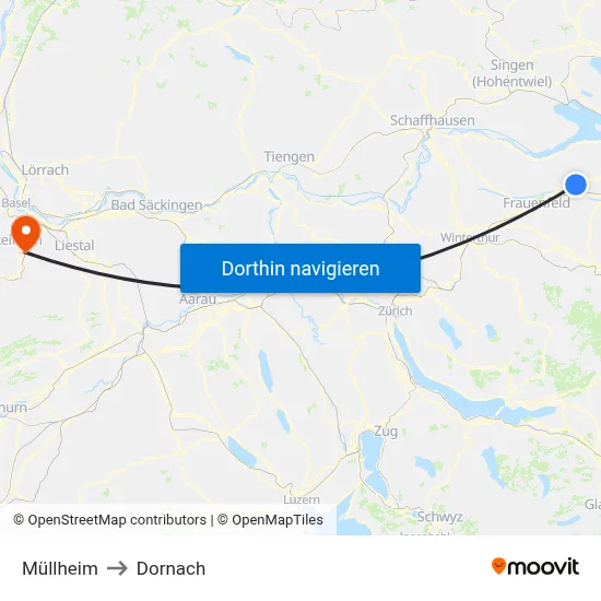 Müllheim to Dornach map