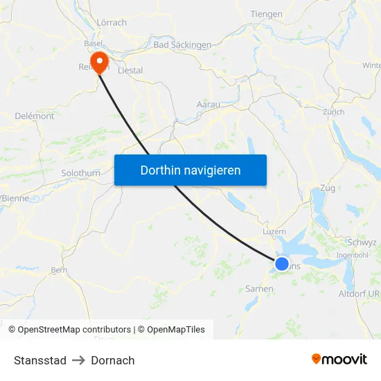 Stansstad to Dornach map