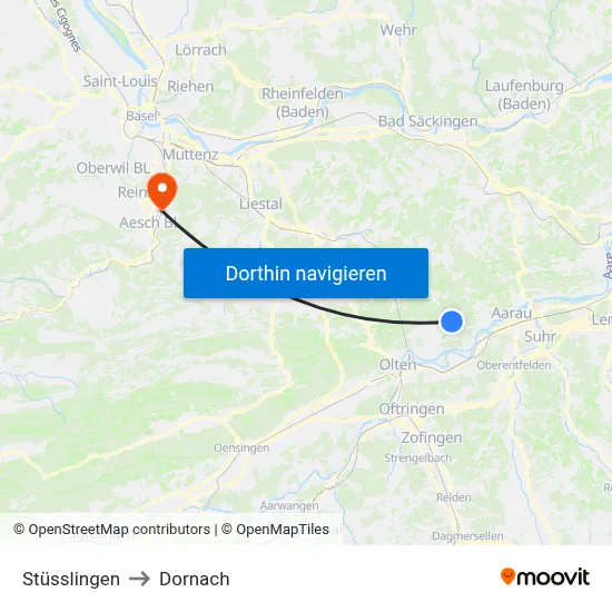 Stüsslingen to Dornach map