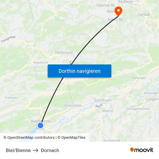 Biel/Bienne to Dornach map