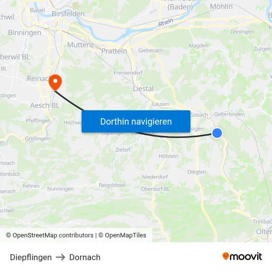 Diepflingen to Dornach map