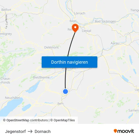 Jegenstorf to Dornach map