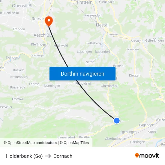 Holderbank (So) to Dornach map