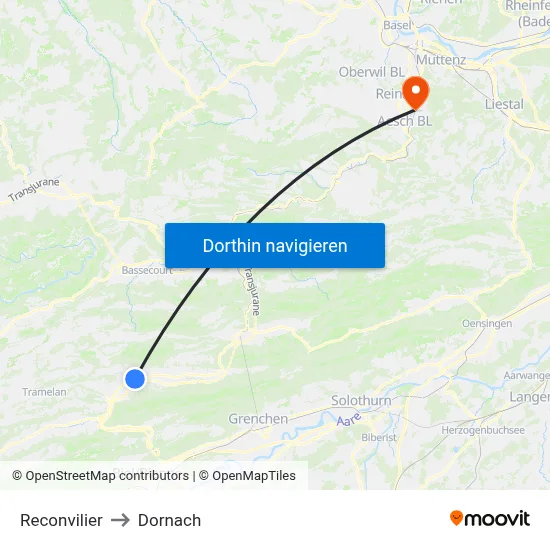 Reconvilier to Dornach map