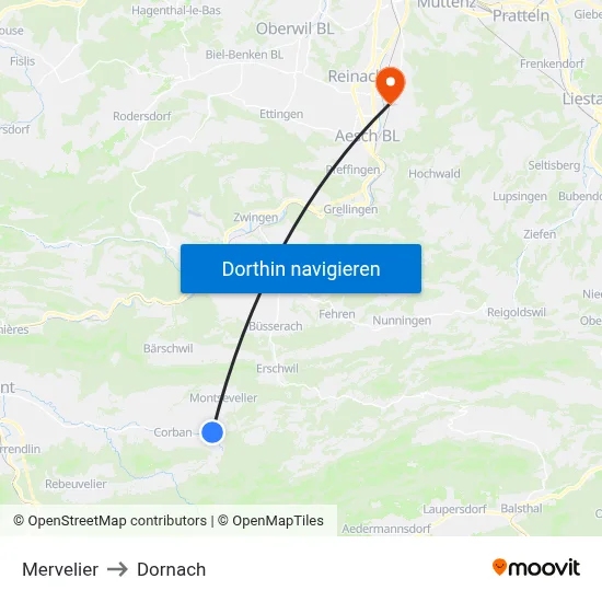 Mervelier to Dornach map