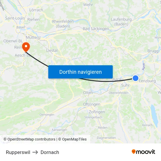 Rupperswil to Dornach map